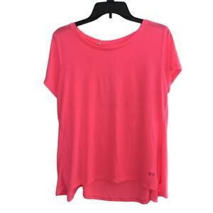 Under Armour, Heat Gear Loose Medium Pink Hi Low Hem Workout Top W Split Back
